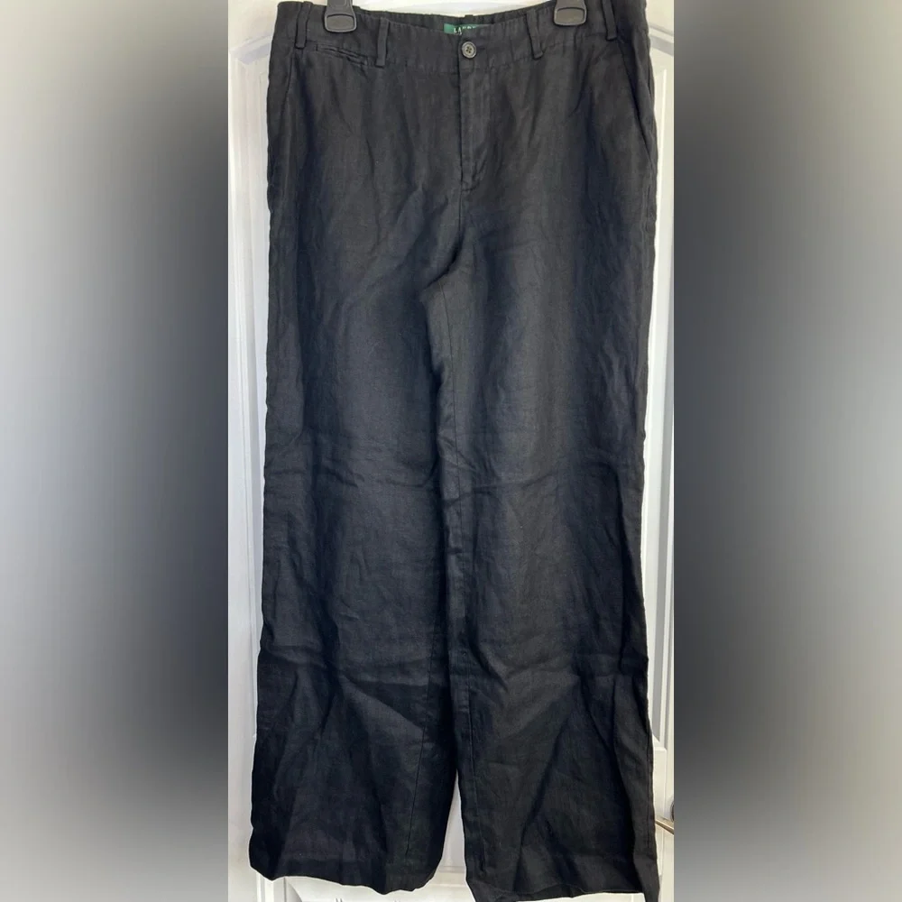 Lauren Ralph Lauren Gray 100% Linen Pants Sanderson Lined Green Label Women’s 12 - Picture 3 of 10